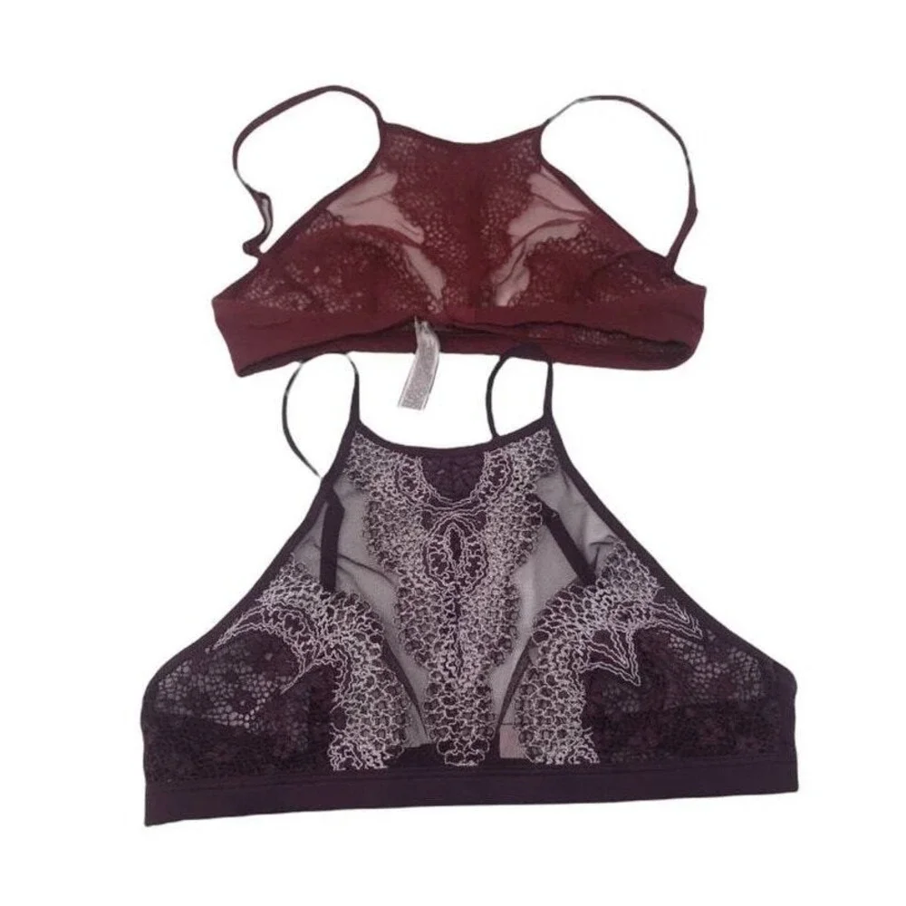 New Victoria's Secret Lace‎ Overlay High Neck Bralettes Set Of 2 Size Smalll
